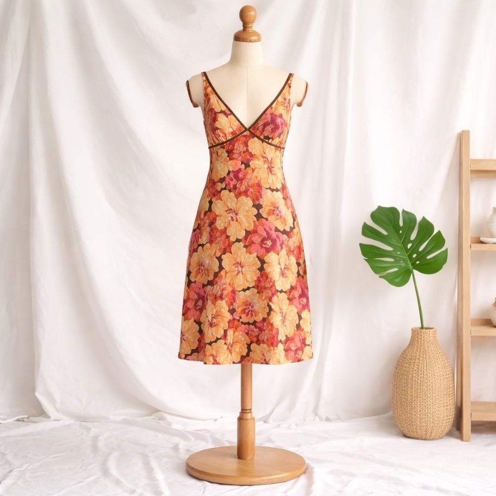J Crew Silk Lightweight Botanical Floral Y2K Babydoll Waist Summer Dress Size‎ 8